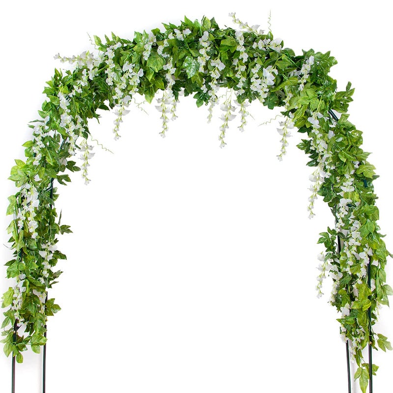 Mavee Artificial Wisteria Vine Garland Hanging Decor - 28.8ft Silk Flowers with Ivy Leaves (4x7.2ft) for Wedding, Home Floral Arrangements - White - Image 1